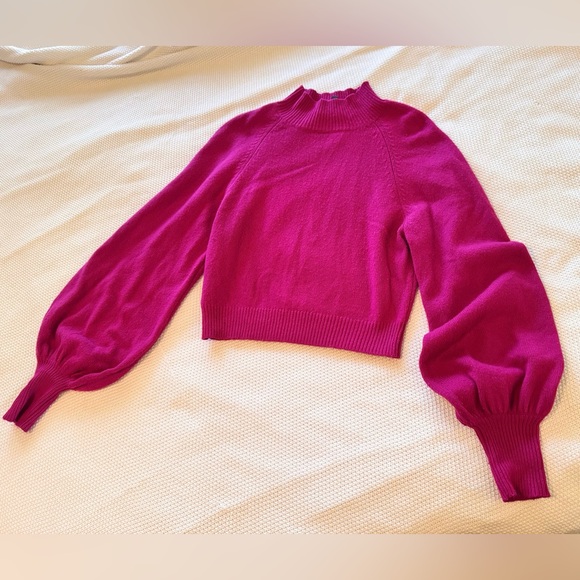 BCBGMaxAzria Merino Wool Magenta Mock Neck Bishop Bell Sleeve Sweater - Picture 3 of 11